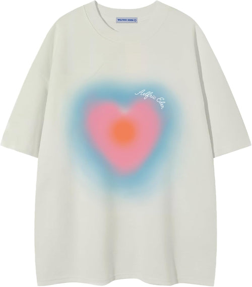 Aelfric Eden Graphic T Shirts for Women Blurring Heart Print Tees Y2K Oversized Shirt Summer Casual Short Sleeve Tops