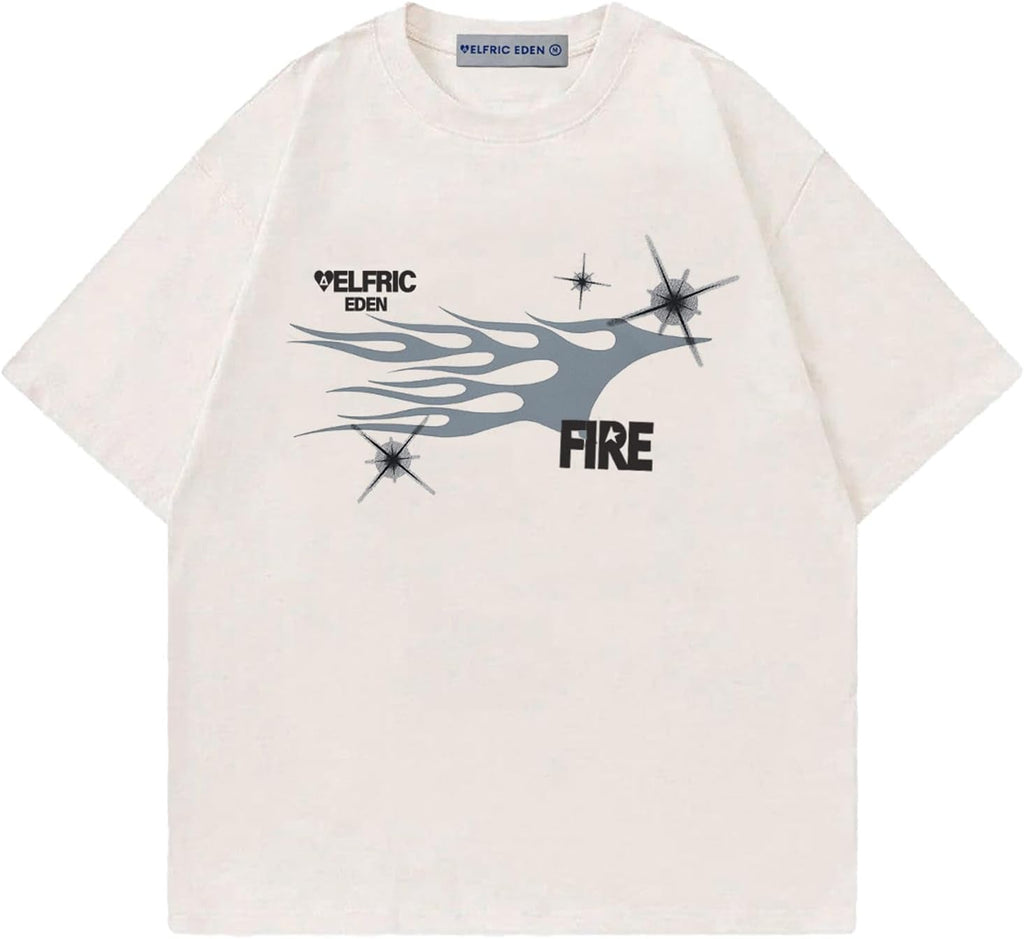Aelfric Eden Mens Graphic Tees Y2k Flame Star Print Oversized T Shirts Vintage Streetwear Shirt Casual Tops