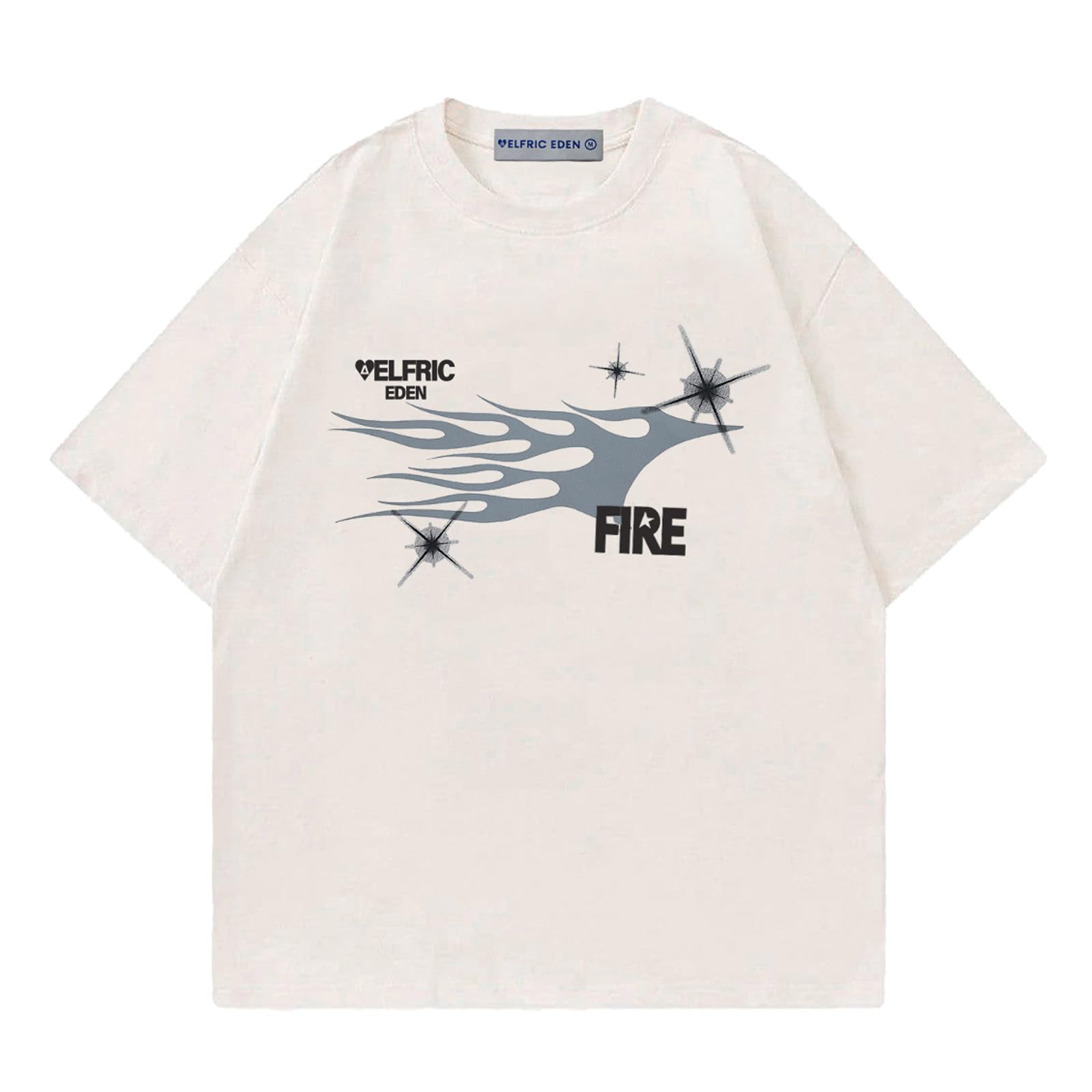 Aelfric Eden Mens Graphic Tees Y2k Flame Star Print Oversized T Shirts Vintage Streetwear Shirt Casual Tops