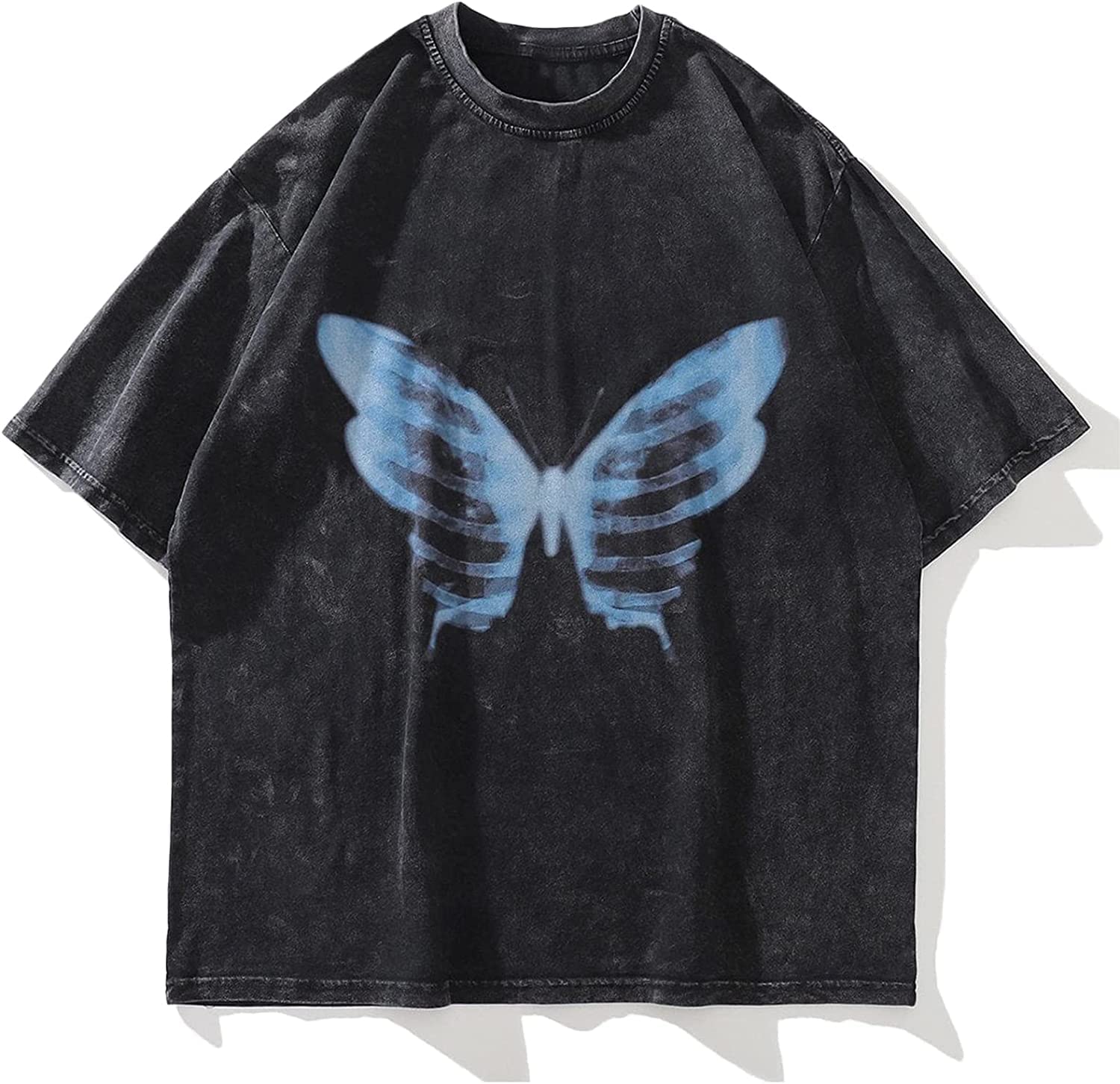 Aelfric Eden Mens Oversized T Shirts Tees Butterfly Print Crew Neck Cotton Tops Streetwear Casual Shirt