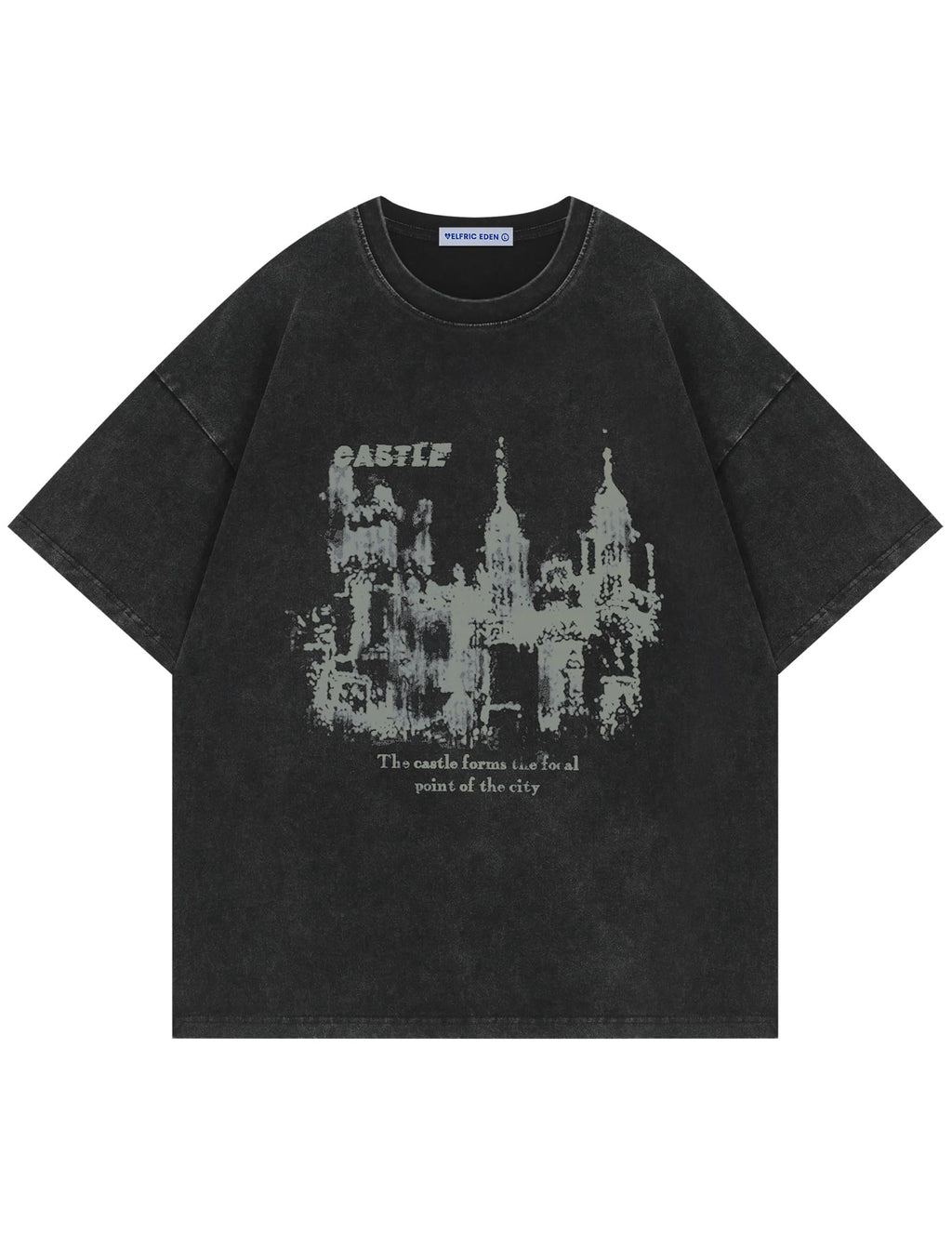 Aelfric Eden Mens T Shirts Castle Graphic Washed Tee Shirt Cotton Short Sleeve Tees Y2k Streetwear Casual 2025 Trendy Tops