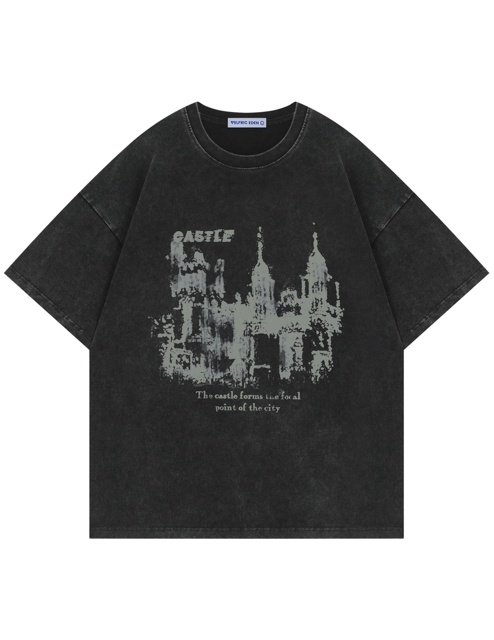 Aelfric Eden Mens T Shirts Castle Graphic Washed Tee Shirt Cotton Short Sleeve Tees Y2k Streetwear Casual 2025 Trendy Tops