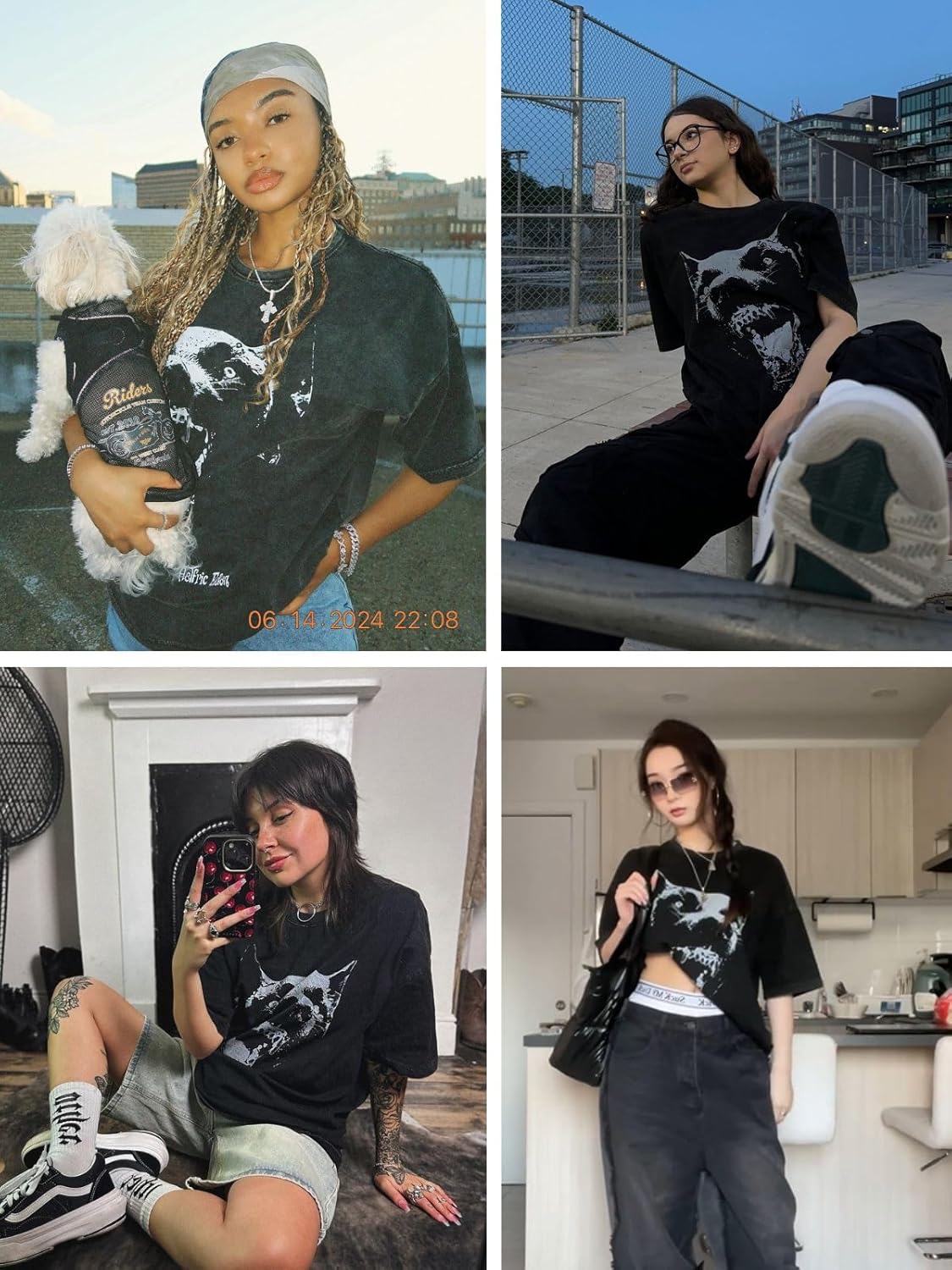 Aelfric Eden Oversized Tees Graphic Dog Print Tshirt Washed Cotton Short Sleeve Summer Streetwear Vintage Unisex Tops