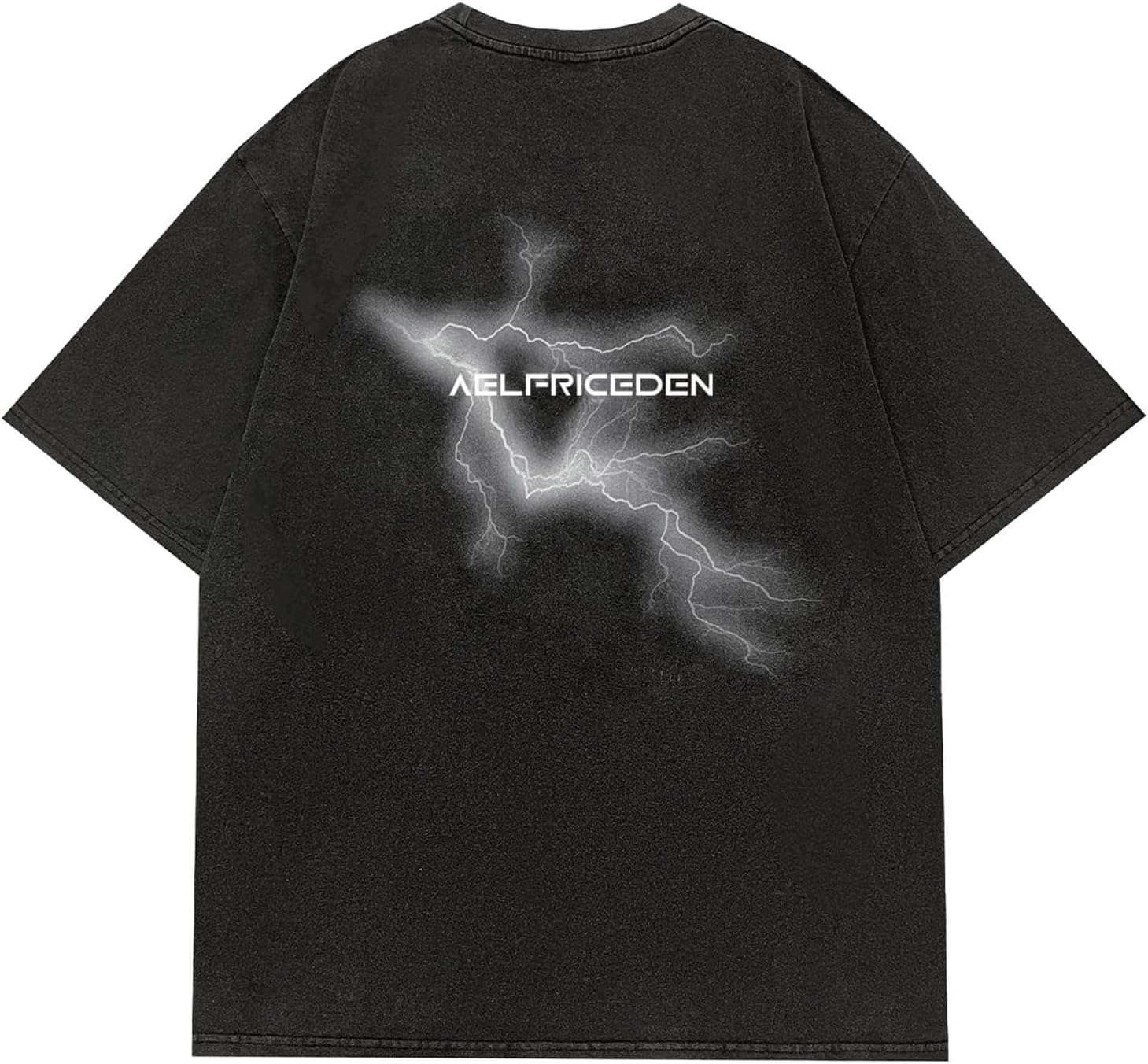Aelfric Eden Mens Graphic Tees Y2k Lightning Print Washed Oversized T Shirts Vintage Streetwear Shirt Casual Tops