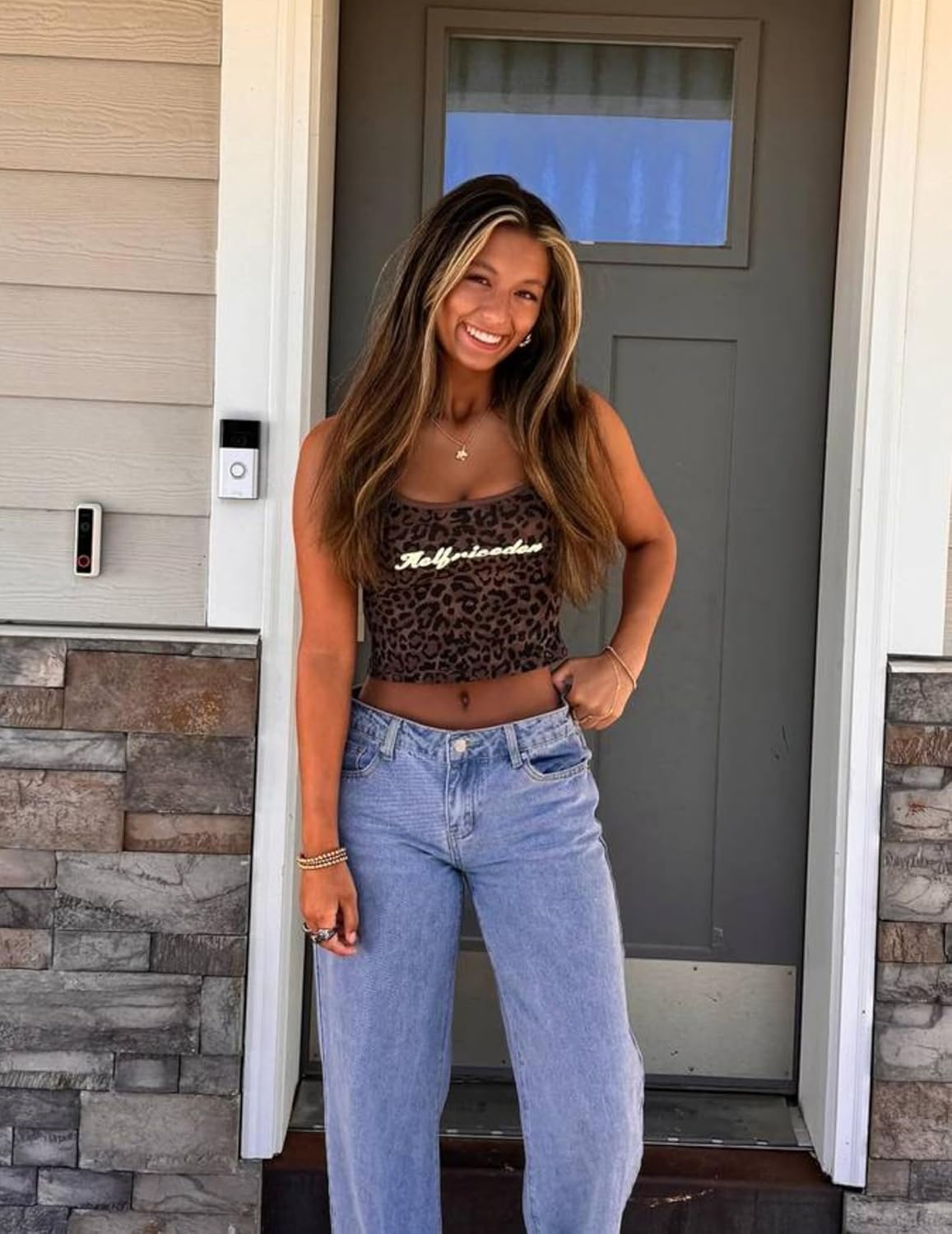 Aelfric Eden Women Halter Tank Tops Leopard Print Cami Top Crop Camisole Y2k Trendy Going Out Tops