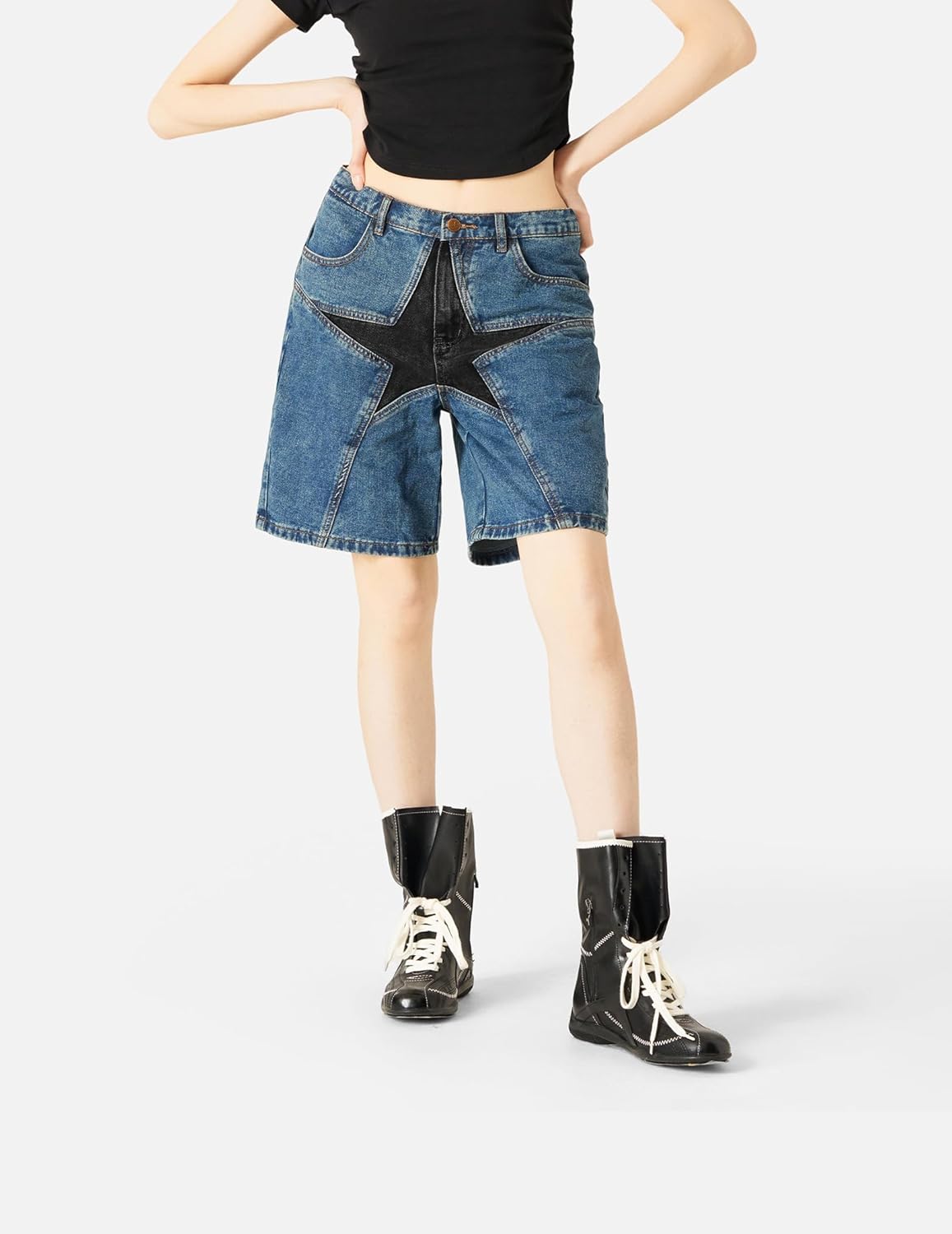 Aelfric Eden Unisex Star Patchwork Jorts Women Denim Shorts Men y2k Casual Streetwear Jeans Shorts