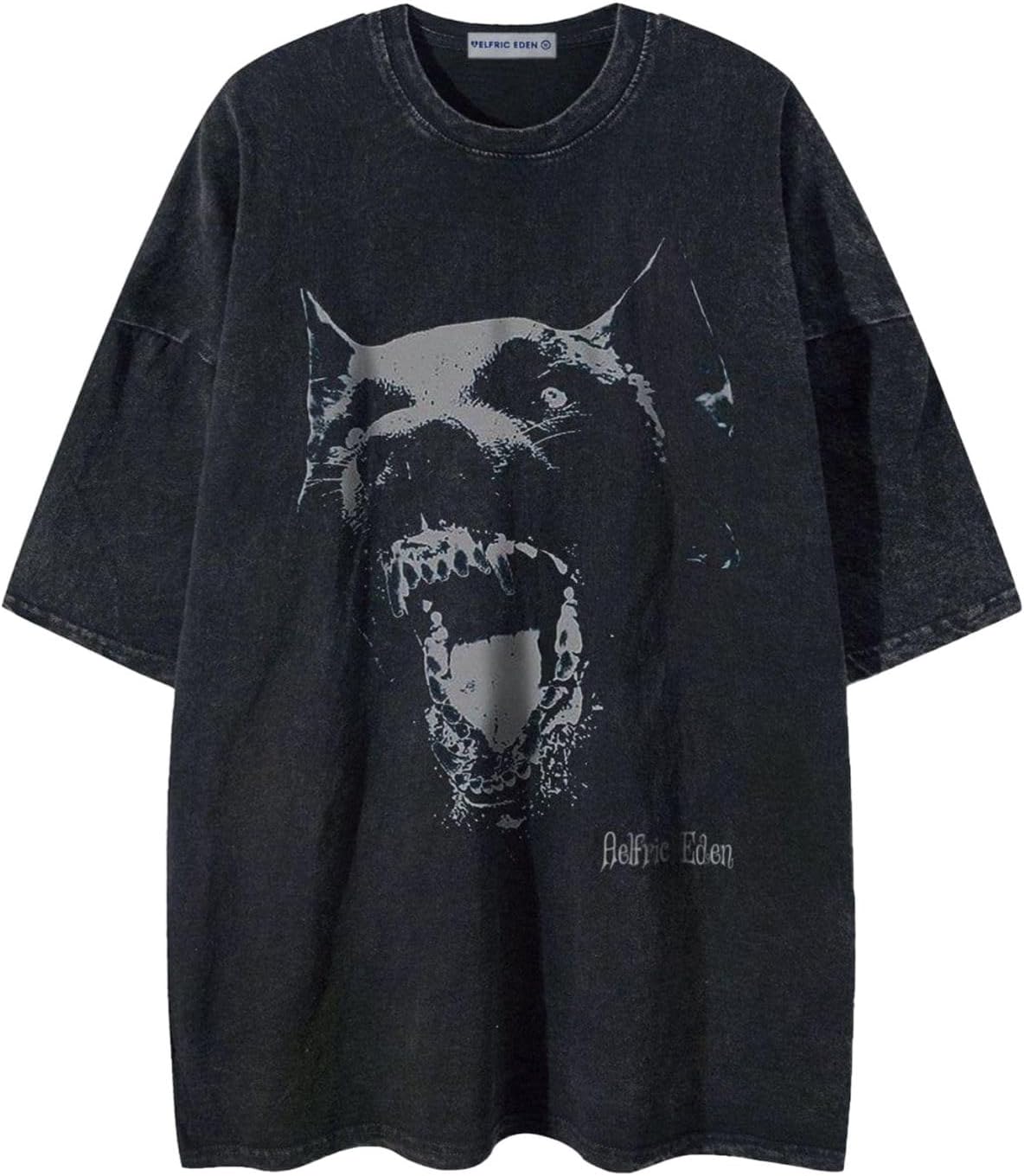 Aelfric Eden Oversized Tees Graphic Dog Print Tshirt Washed Cotton Short Sleeve Summer Streetwear Vintage Unisex Tops