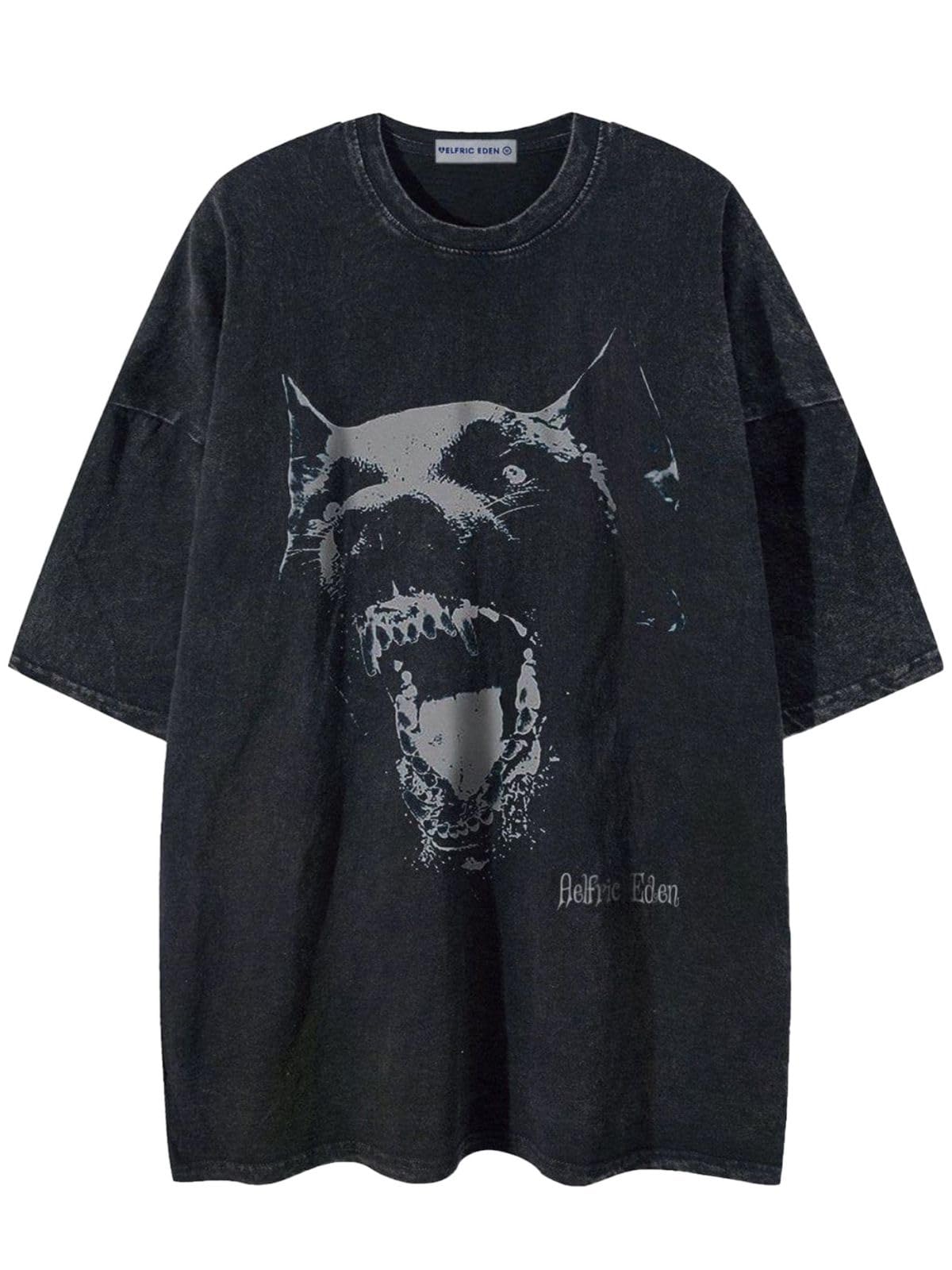 Aelfric Eden Oversized Tees Graphic Dog Print Tshirt Washed Cotton Short Sleeve Summer Streetwear Vintage Unisex Tops
